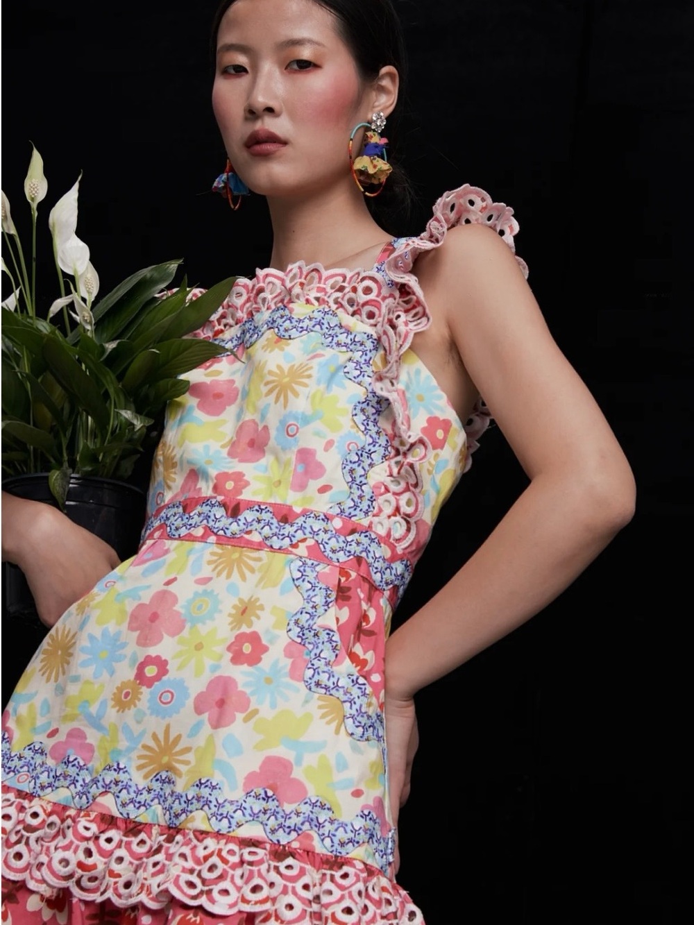 CeliaB Roger Floral Eyelet Lace Mini Dress Multicolor Size Large NWT